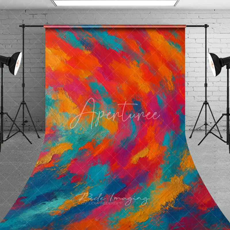 Aperturee - Aperturee Vibrant Abstract Textured Sweep Backdrop Multi-Color Artistic Brushstrokes for Photography Modern Art Style