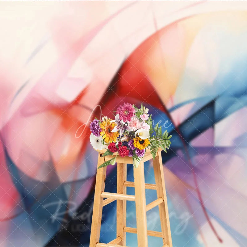 Aperturee - Aperturee Vibrant Abstract Watercolor Flowing Lines Photography Backdrop Artistic Pink Blue Red Purple Studio Prop