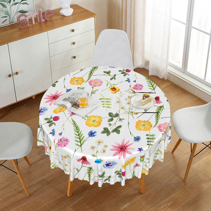 Aperturee - Aperturee Vibrant and Colorful Floral Round Tablecloth Modern Botanical Design for Spring and Summer Parties