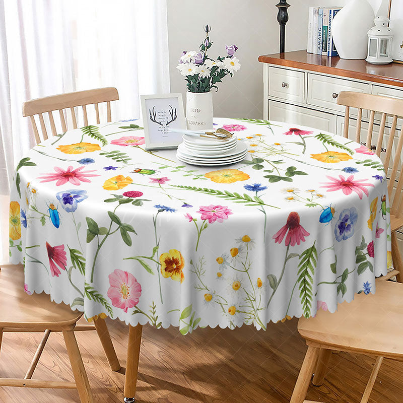 Aperturee - Aperturee Vibrant and Colorful Floral Round Tablecloth Modern Botanical Design for Spring and Summer Parties