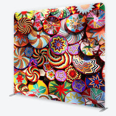 Aperturee - Aperturee Vibrant and Colorful Woven Ethnic Patterns Square Double-Sided Backdrop featuring Geometric Spirals and Stars