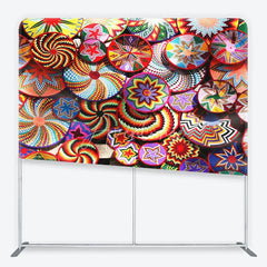 Aperturee - Aperturee Vibrant and Colorful Woven Ethnic Patterns Square Double-Sided Backdrop featuring Geometric Spirals and Stars