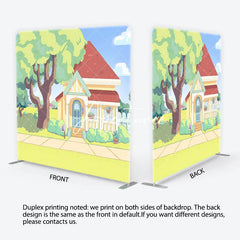 Aperturee - Aperturee Vibrant Animated Cartoon House and Green Front Yard Square Double-Sided Backdrop Kids Birthday Party Decor