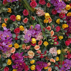 Aperturee - Aperturee Vibrant Artificial Flower Wall with Purple Orchids and Mixed Roses Lush Greenery Event Decor