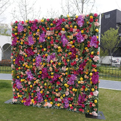 Aperturee - Aperturee Vibrant Artificial Flower Wall with Purple Orchids and Mixed Roses Lush Greenery Event Decor