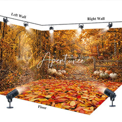 Aperturee - Aperturee Vibrant Autumn Forest Path with Fallen Leaves and Pumpkins Room Set Backdrop Warm Fall Harvest Photography Decor