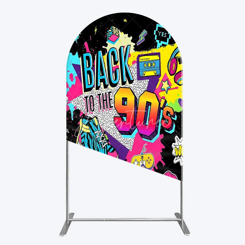 Aperturee - Aperturee Vibrant Back to the 90s Arch Backdrop Retro Skateboard and Cassette Tape Party Decor