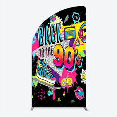 Aperturee - Aperturee Vibrant Back to the 90s Half Moon Arch Backdrop Retro Skateboard and Cassette Tape Party Decor