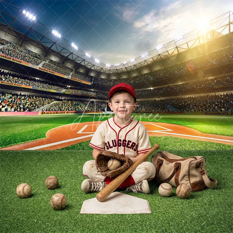 Aperturee - Aperturee Vibrant Baseball Stadium Field Green Grass Combo Set Backdrop Sunny Sports Theme Party Photo Booth Decor