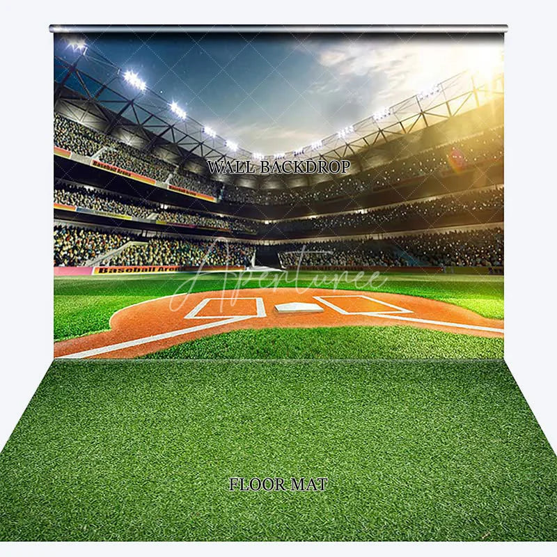 Aperturee - Aperturee Vibrant Baseball Stadium Field Green Grass Combo Set Backdrop Sunny Sports Theme Party Photo Booth Decor