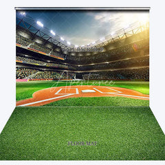 Aperturee - Aperturee Vibrant Baseball Stadium Field Green Grass Combo Set Backdrop Sunny Sports Theme Party Photo Booth Decor