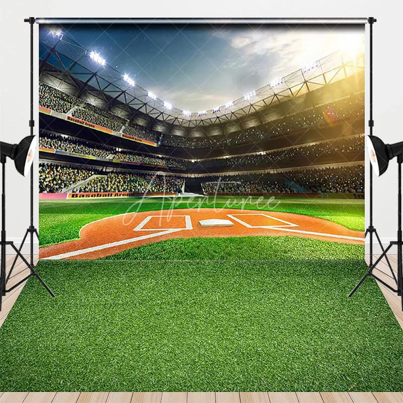 Aperturee - Aperturee Vibrant Baseball Stadium Field Green Grass Combo Set Backdrop Sunny Sports Theme Party Photo Booth Decor
