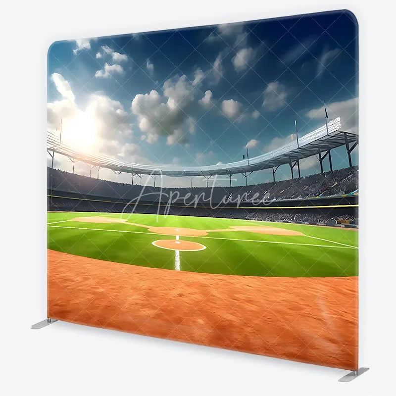 Aperturee - Aperturee Vibrant Baseball Stadium Green Field Square Double-Sided Backdrop Sunny Sports Event Photography Prop