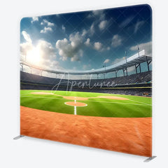 Aperturee - Aperturee Vibrant Baseball Stadium Green Field Square Double-Sided Backdrop Sunny Sports Event Photography Prop