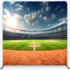 Aperturee - Aperturee Vibrant Baseball Stadium Green Field Square Double-Sided Backdrop Sunny Sports Event Photography Prop
