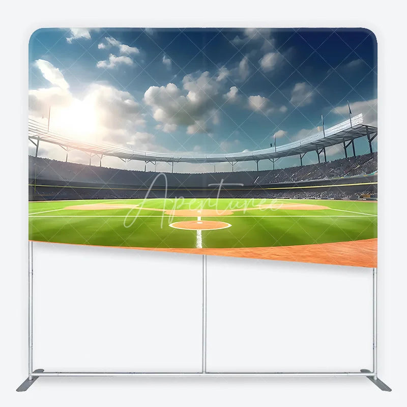 Aperturee - Aperturee Vibrant Baseball Stadium Green Field Square Double-Sided Backdrop Sunny Sports Event Photography Prop