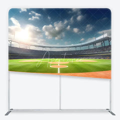 Aperturee - Aperturee Vibrant Baseball Stadium Green Field Square Double-Sided Backdrop Sunny Sports Event Photography Prop