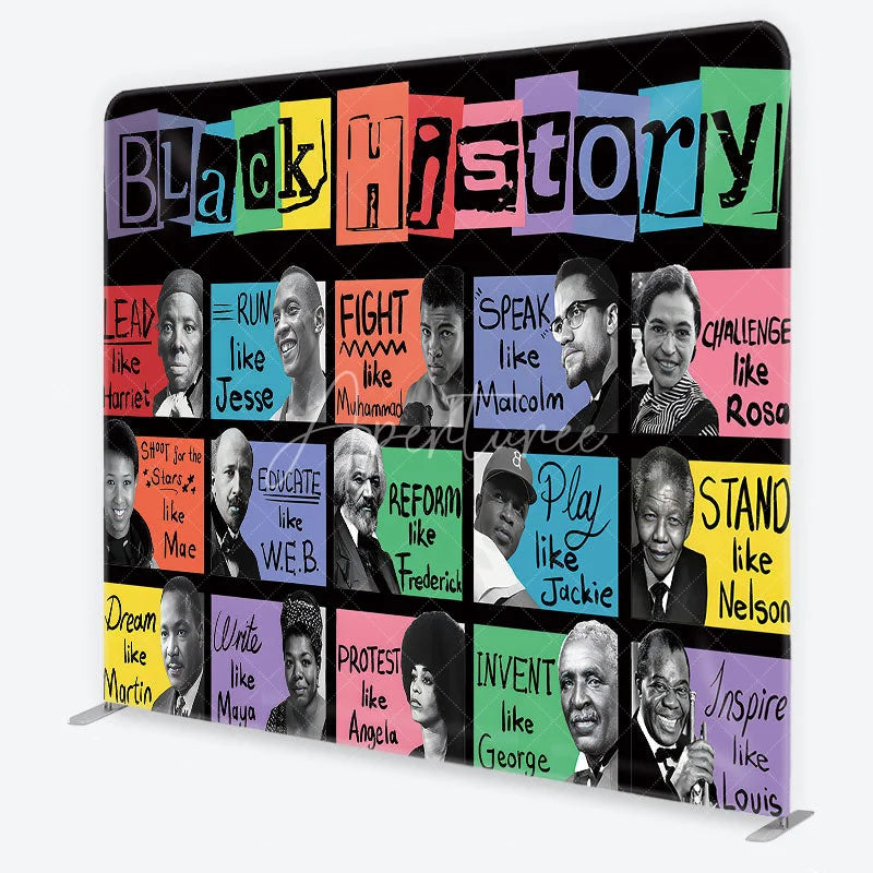 Aperturee - Aperturee Vibrant Black History Square Double-Sided Backdrop featuring iconic figures and inspirational phrases for educational