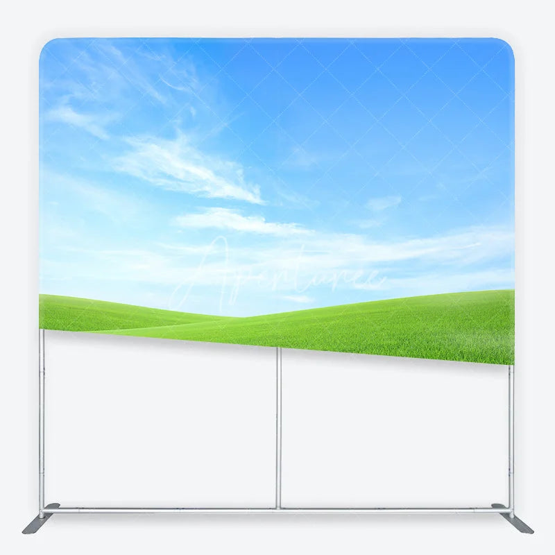 Aperturee - Aperturee Vibrant Blue Sky and Green Rolling Hills Square Double-Sided Backdrop Natural Scenic Photography