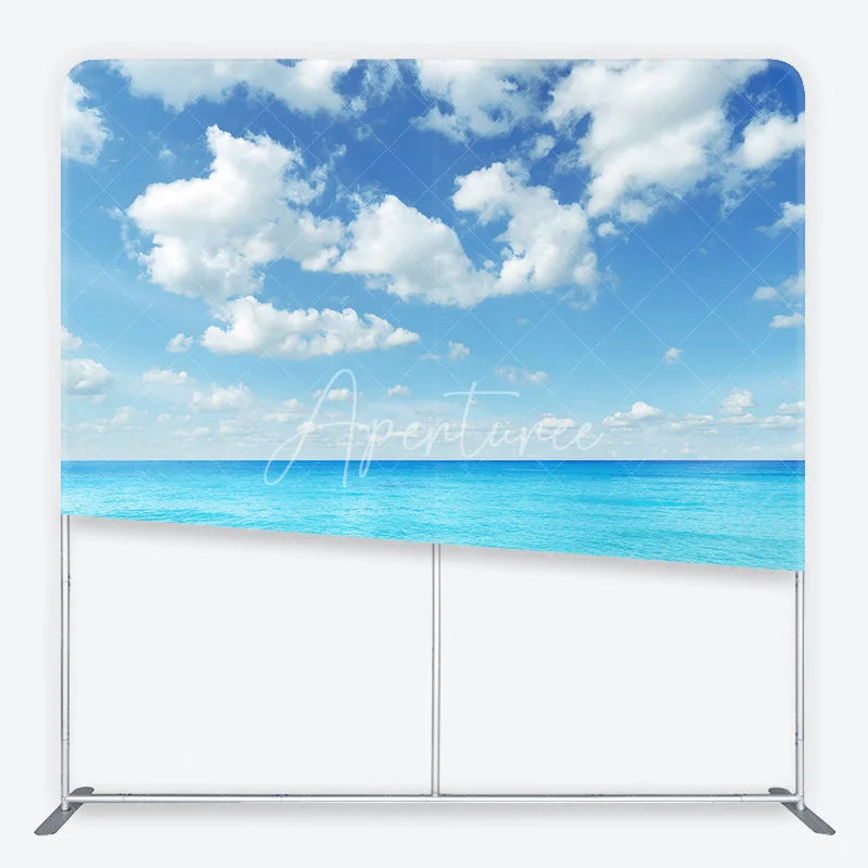 Aperturee - Aperturee Vibrant Blue Sky and White Clouds Turquoise Ocean Square Double-Sided Backdrop Summer Beach Photography Prop