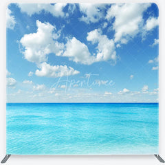 Aperturee - Aperturee Vibrant Blue Sky and White Clouds Turquoise Ocean Square Double-Sided Backdrop Summer Beach Photography Prop