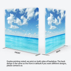 Aperturee - Aperturee Vibrant Blue Sky and White Clouds Turquoise Ocean Square Double-Sided Backdrop Summer Beach Photography Prop