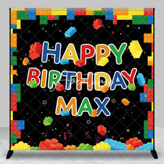 Aperturee - Aperturee Vibrant Building Blocks Happy Birthday Personalized Custom Backdrop Kids Party Decoration for Boys and Girls