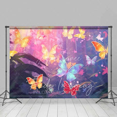 Aperturee - Aperturee Vibrant Butterfly Forest Backdrop Dreamy Pink Purple Photography Background for Kids Birthday Party Baby Shower