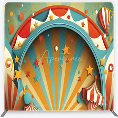 Aperturee - Aperturee Vibrant Carnival Circus Theme Square Double-Sided Backdrop featuring Stars and Hot Air Balloon for Party Decor