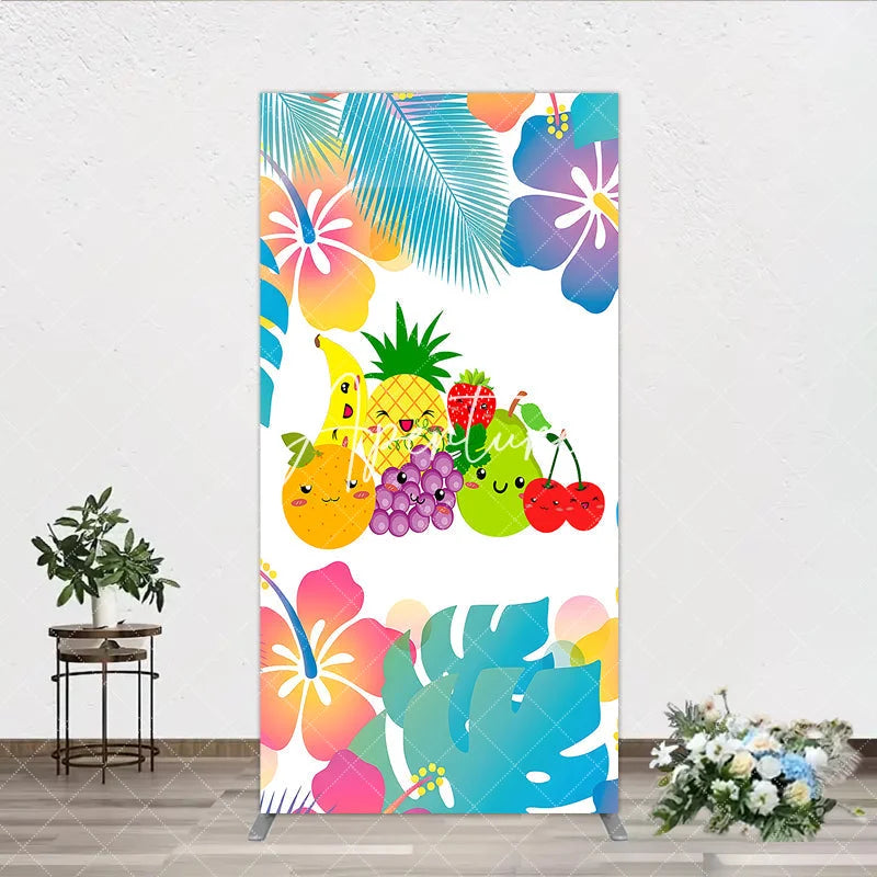 Aperturee - Aperturee Vibrant Cartoon Fruit and Tropical Flower Rectangle Arch Backdrop Summer Party and Kids Birthday Decor.