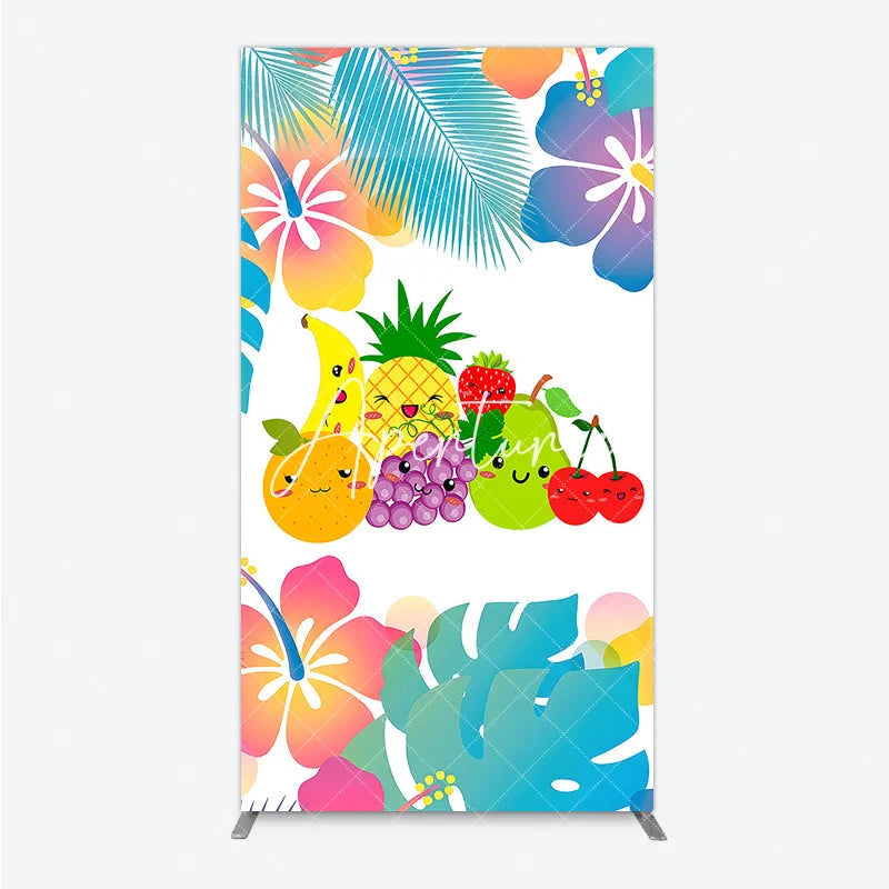 Aperturee - Aperturee Vibrant Cartoon Fruit and Tropical Flower Rectangle Arch Backdrop Summer Party and Kids Birthday Decor.