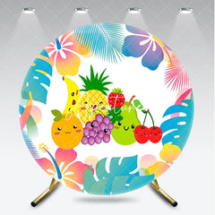 Aperturee - Aperturee Vibrant Cartoon Fruit and Tropical Leaves Round Backdrop Cute Summer Birthday Baby Shower Party Decoration