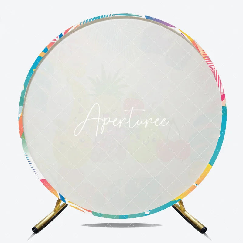 Aperturee - Aperturee Vibrant Cartoon Fruit and Tropical Leaves Round Backdrop Cute Summer Birthday Baby Shower Party Decoration