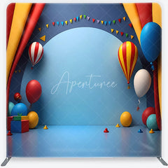 Aperturee - Aperturee Vibrant Circus Theme Balloons and Pennant Banner Square Double-Sided Backdrop Festive Birthday Party Decor