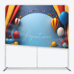 Aperturee - Aperturee Vibrant Circus Theme Balloons and Pennant Banner Square Double-Sided Backdrop Festive Birthday Party Decor