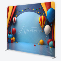 Aperturee - Aperturee Vibrant Circus Theme Balloons and Pennant Banner Square Double-Sided Backdrop Festive Birthday Party Decor