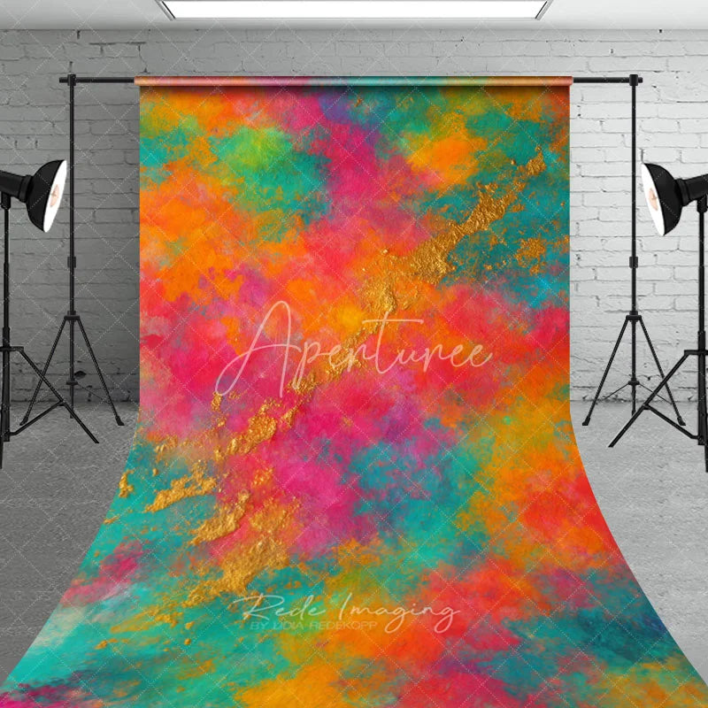Aperturee - Aperturee Vibrant Colorful Abstract Sweep Backdrop with Gold Accents Artistic Painterly Texture for Photography