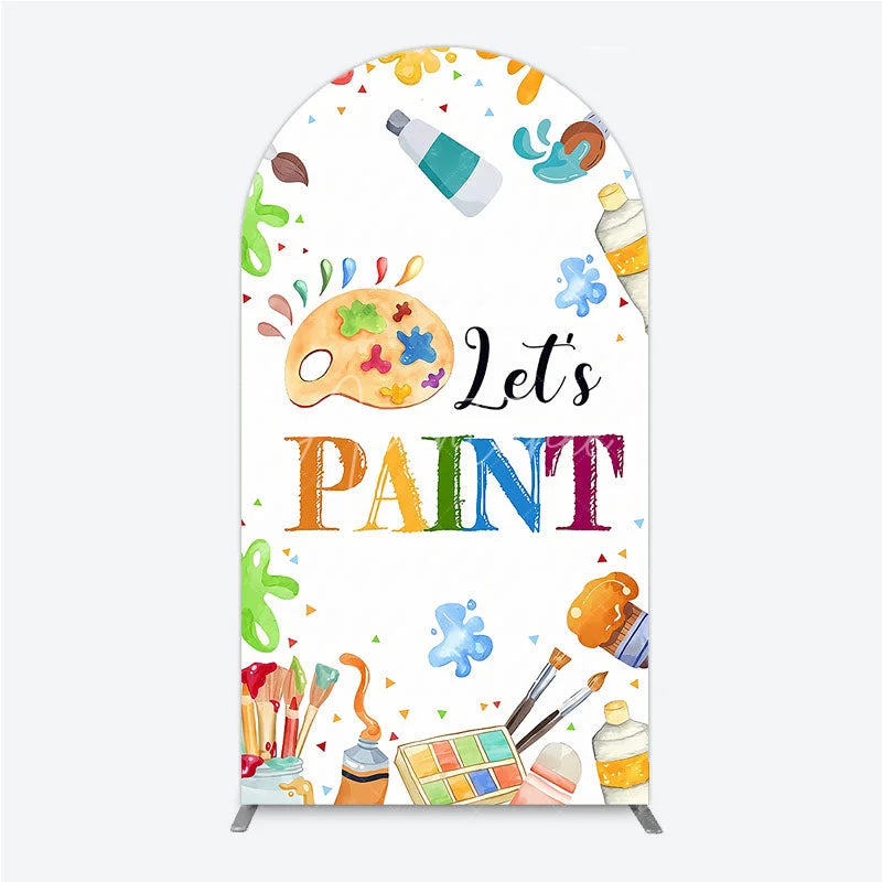 Aperturee - Aperturee Vibrant Colorful Art Painting Theme Round Top Arch Backdrop featuring Paint Brushes and Palette for Kids Birthday