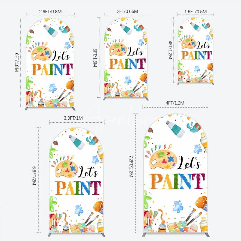 Aperturee - Aperturee Vibrant Colorful Art Painting Theme Round Top Arch Backdrop featuring Paint Brushes and Palette for Kids Birthday