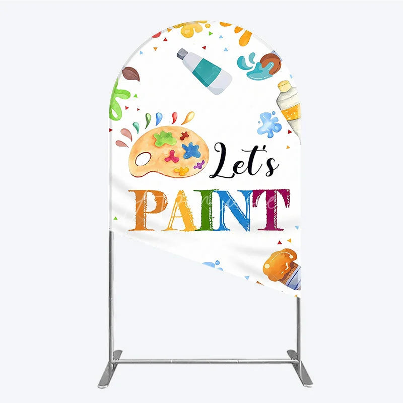 Aperturee - Aperturee Vibrant Colorful Art Painting Theme Round Top Arch Backdrop featuring Paint Brushes and Palette for Kids Birthday