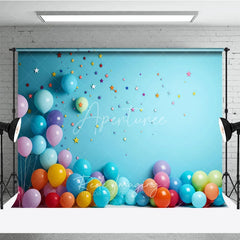Aperturee - Aperturee Vibrant Colorful Balloons and Stars Photography Backdrop Light Blue Wall for Birthday Party Celebration