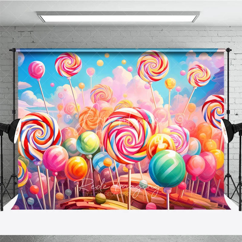 Aperturee - Aperturee Vibrant Colorful Lollipop Candy Land Photography Backdrop Sweet Swirl Candies for Kids Birthday Party