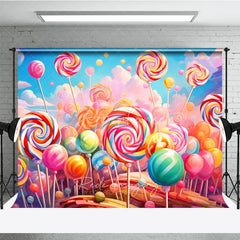 Aperturee - Aperturee Vibrant Colorful Lollipop Candy Land Photography Backdrop Sweet Swirl Candies for Kids Birthday Party