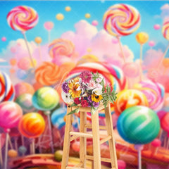 Aperturee - Aperturee Vibrant Colorful Lollipop Candy Land Photography Backdrop Sweet Swirl Candies for Kids Birthday Party