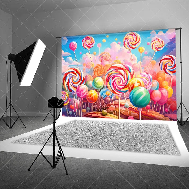 Aperturee - Aperturee Vibrant Colorful Lollipop Candy Land Photography Backdrop Sweet Swirl Candies for Kids Birthday Party