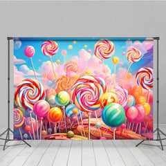 Aperturee - Aperturee Vibrant Colorful Lollipop Candy Land Photography Backdrop Sweet Swirl Candies for Kids Birthday Party