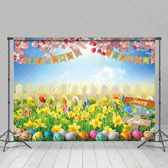 Aperturee - Aperturee Vibrant Easter Garden Eggs Pink Under Sky Backdrop