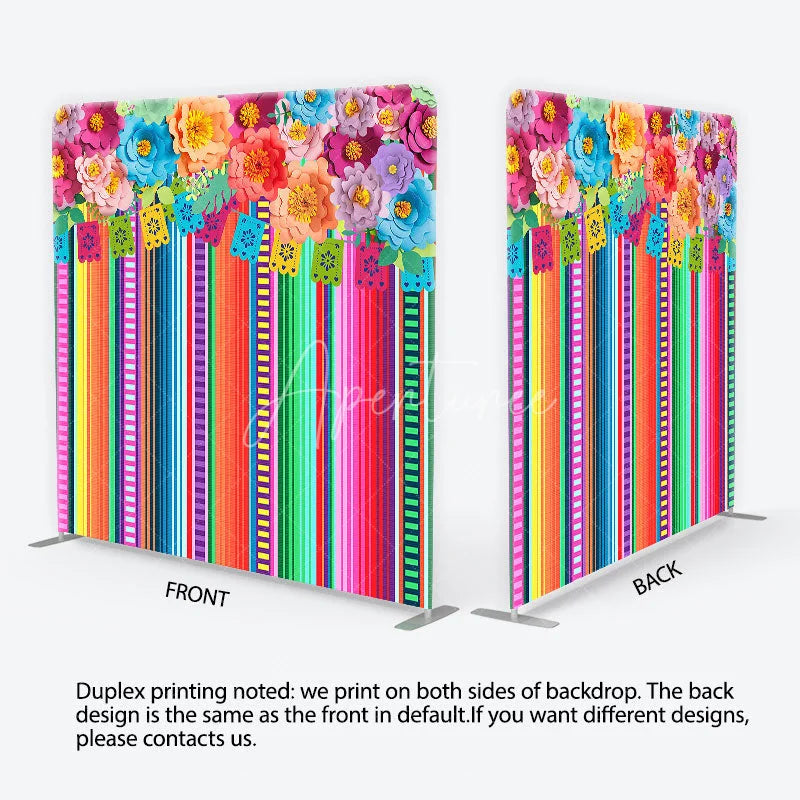 Aperturee - Aperturee Vibrant Fiesta Paper Flower and Banner Square Double-Sided Backdrop Mexican Party Decor