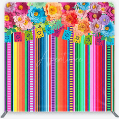 Aperturee - Aperturee Vibrant Fiesta Paper Flower and Banner Square Double-Sided Backdrop Mexican Party Decor