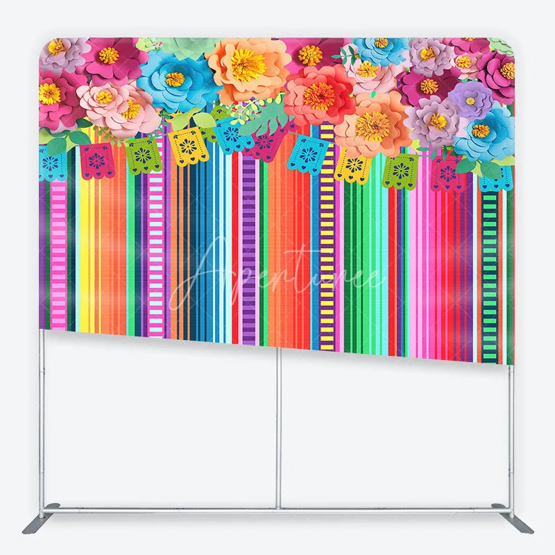 Aperturee - Aperturee Vibrant Fiesta Paper Flower and Banner Square Double-Sided Backdrop Mexican Party Decor